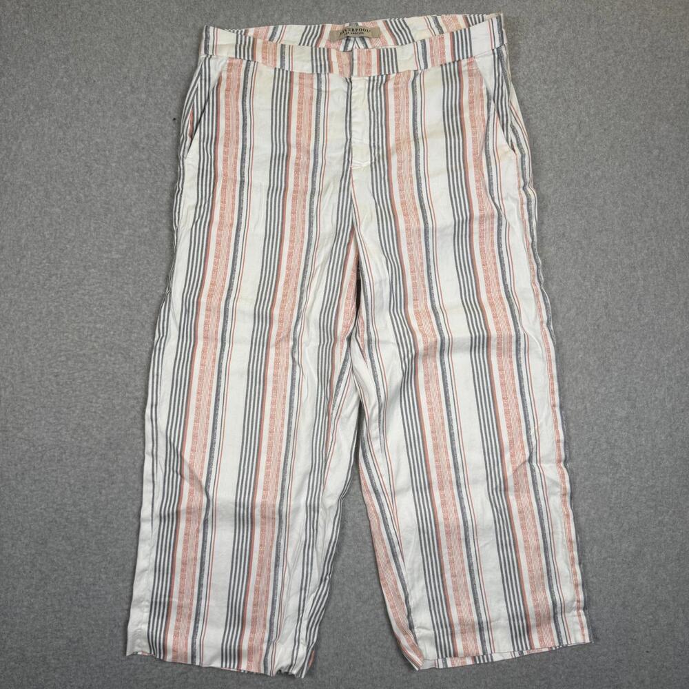 Liverpool Jeans Women's Size 12/31 Hot Coral Pink Striped Cropped Length Pants